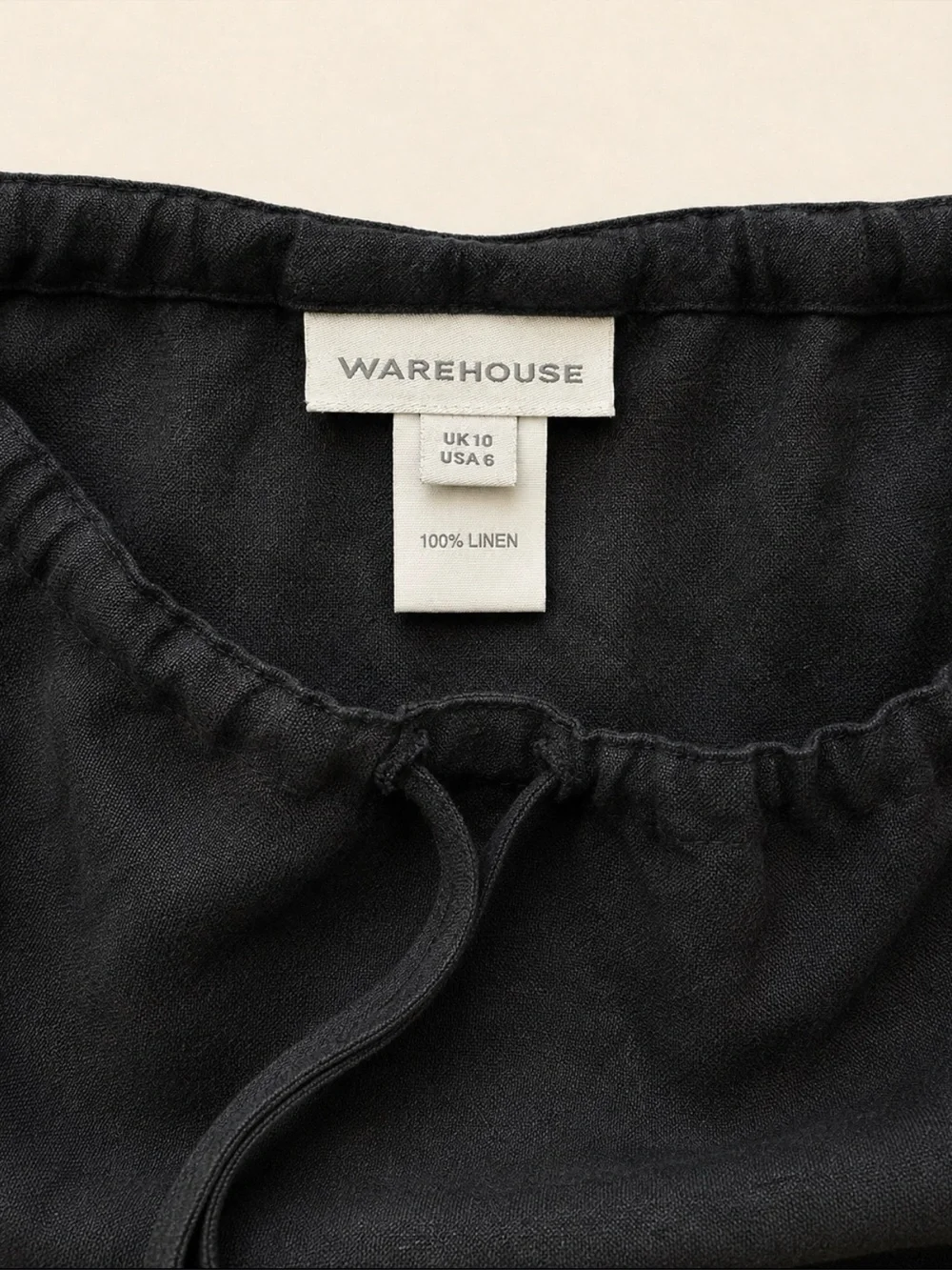 Black 100% Black Linen Drawstring Waist A-Line Maxi Skirt 6 Warehouse - Picture 4 of 6